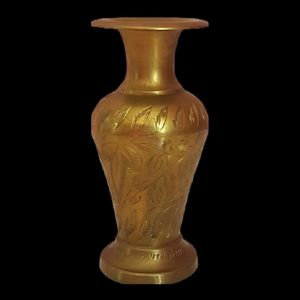 Vintage Brass Vase India Etched BOHO Decor